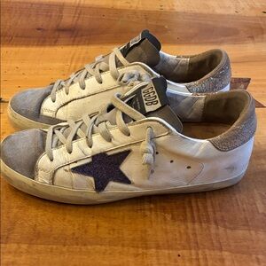 Golden goose White Sneakers with purple/blue Star Accent